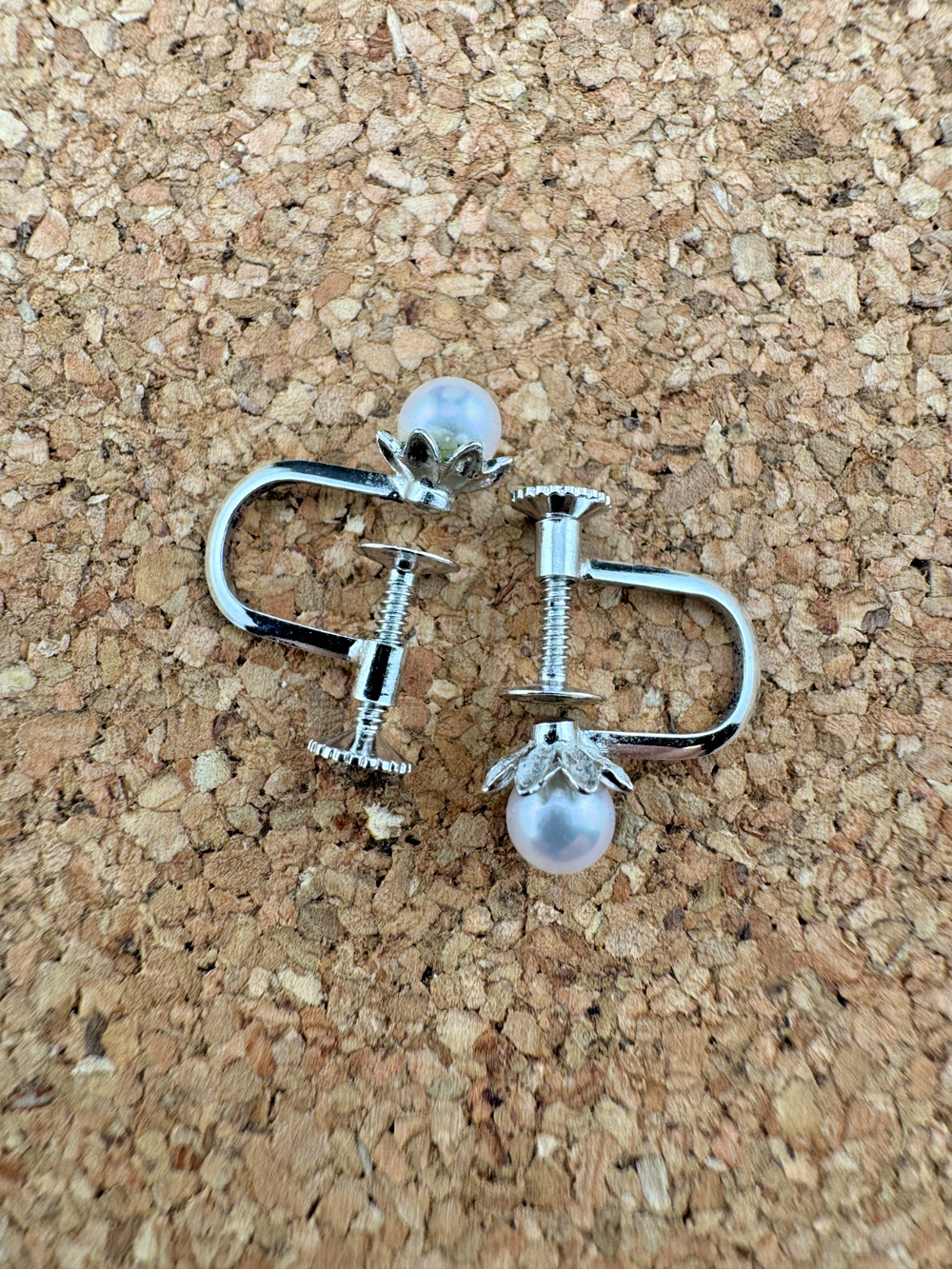 Vintage Sterling Silver 925 Pearl Screw-Back Earrings